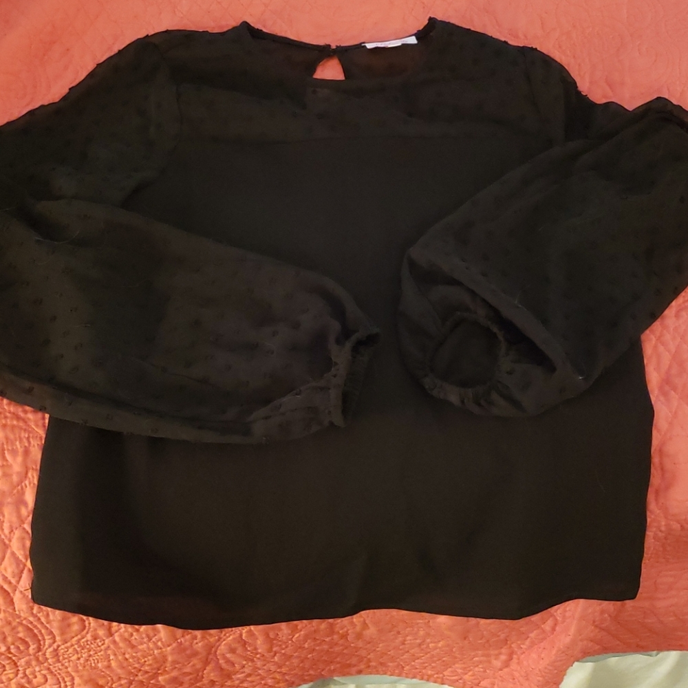 New Pink Lily Sheer Black Polkadot Shirt